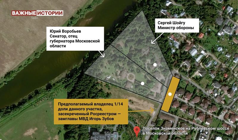 Предплагаемый участок Игоря Зубова в Знаменском соседствует с усадьбами министра обороны Шойгу и сенатора Воробьева